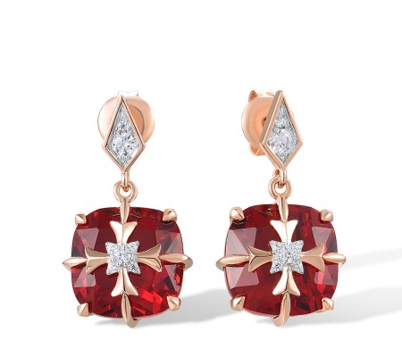 Sterling Silver w/ IONIC ROSE PLATING Earrings Red Glass,White Cubic Zirconia (E317890REGZSQ925)