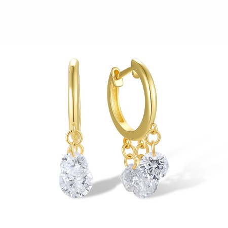 Sterling Silver w/ Yellow Plating Earrings White Cubic Zirconia (E317891WCZSY925)