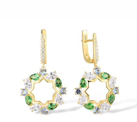 Sterling Silver w/ Yellow Plating Earrings Blue Spinel,Green Spinel,White Cubic Zirconia (E317892GSBZSY925)