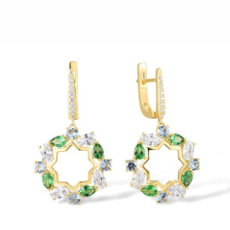 Sterling Silver w/ Yellow Plating Earrings Blue Spinel,Green Spinel,White Cubic Zirconia (E317892GSBZSY925)