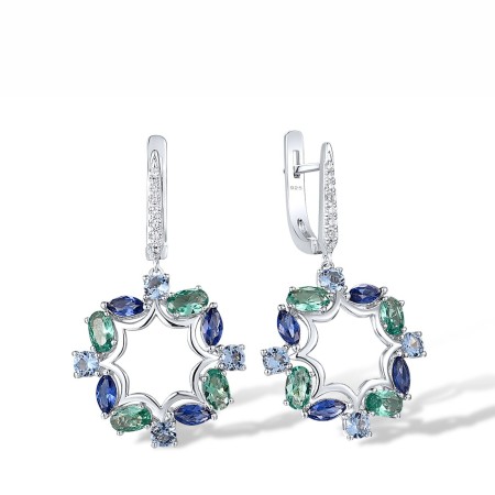 Sterling Silver Earrings Blue Spinel,Green Spinel,White Cubic Zirconia (E317893MULSL925)