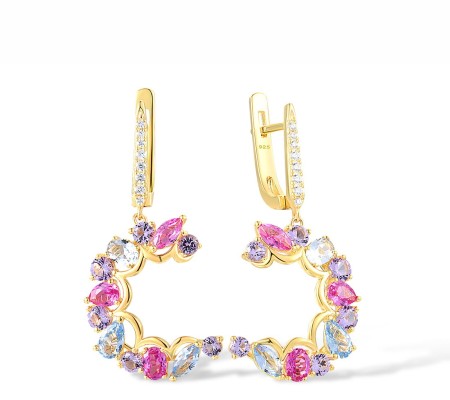 Sterling Silver w/ Yellow Plating Earrings Blue Spinel,Created Pink Sapphire,Created Purple Nano Spinel,Sky Blue Cubic Zirconia,White Cubic Zirconia (E317894MULSY925)