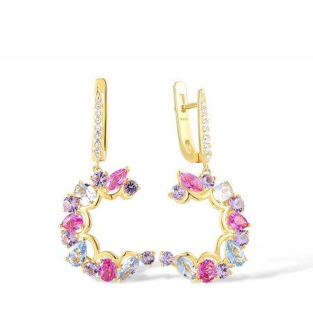 Sterling Silver w/ Yellow Plating Earrings Blue Spinel,Created Pink Sapphire,Created Purple Nano Spinel,Sky Blue Cubic Zirconia,White Cubic Zirconia (E317894MULSY925)