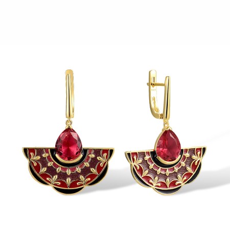 Sterling Silver w/ Yellow Plating Earrings Enamel,Pink Glass (E317895ENASY925)