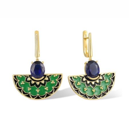 Sterling Silver w/ Yellow Plating Earrings Blue Glass,Enamel (E317896ENASY925)