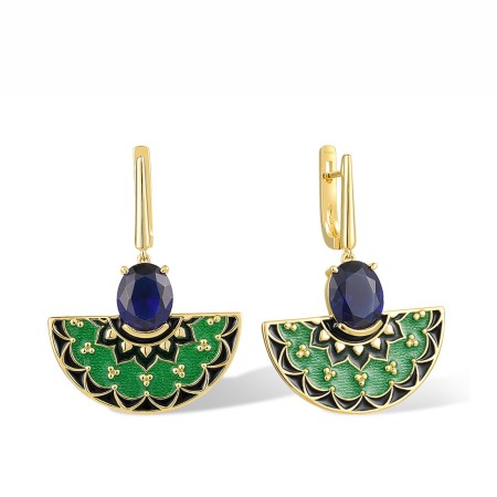 Sterling Silver w/ Yellow Plating Earrings Blue Glass,Enamel (E317896ENASY925)