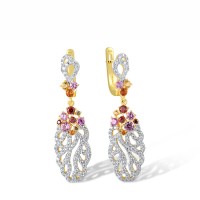 Sterling Silver w/ IONIC YELLOW PLATING Earrings Created Pink Sapphire,Garnet Cubic Zirconia,White Cubic Zirconia,Yellow Nano Crystal (E317897MUL1SP925)