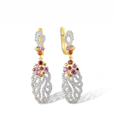 Sterling Silver w/ IONIC YELLOW PLATING Earrings Created Pink Sapphire,Garnet Cubic Zirconia,White Cubic Zirconia,Yellow Nano Crystal (E317897MUL1SP925)