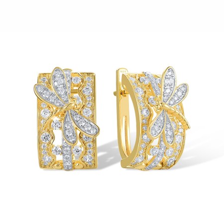 Sterling Silver w/ IONIC YELLOW PLATING Earrings White Cubic Zirconia (E317900WCZSP925)