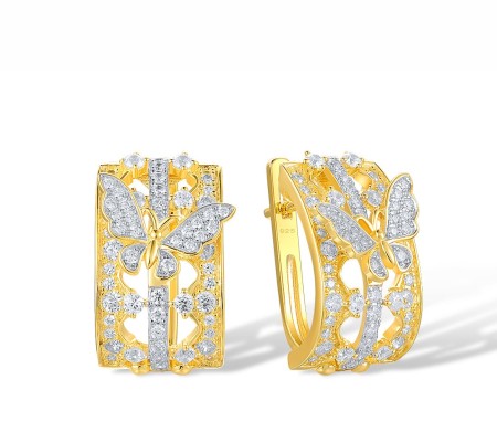 Sterling Silver w/ IONIC YELLOW PLATING Earrings White Cubic Zirconia (E317902WCZSP925)