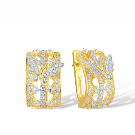 Sterling Silver w/ IONIC YELLOW PLATING Earrings White Cubic Zirconia (E317902WCZSP925)
