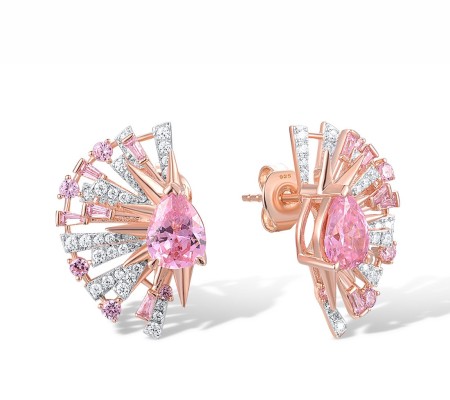 Sterling Silver w/ IONIC ROSE PLATING Earrings Pink Cubic Zirconia,White Cubic Zirconia (E317917PWZSQ925)