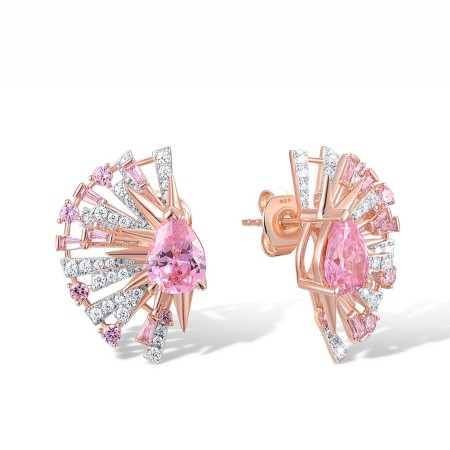 Sterling Silver w/ IONIC ROSE PLATING Earrings Pink Cubic Zirconia,White Cubic Zirconia (E317917PWZSQ925)