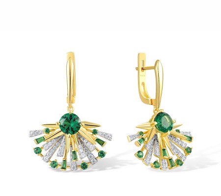 Sterling Silver w/ IONIC YELLOW PLATING Earrings Green Spinel,White Cubic Zirconia (E317918GSZSP925)