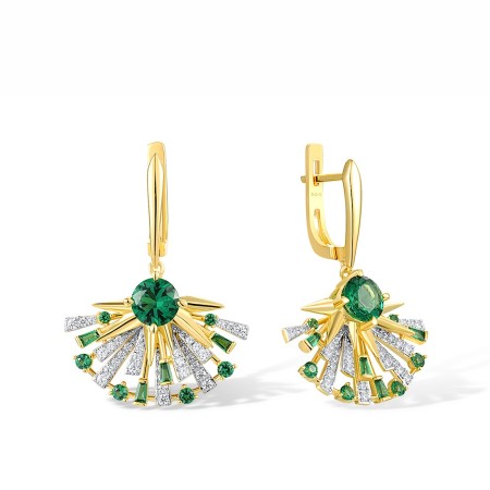Sterling Silver w/ IONIC YELLOW PLATING Earrings Green Spinel,White Cubic Zirconia (E317918GSZSP925)