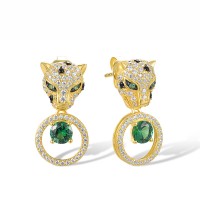 Sterling Silver w/ Yellow Black Plating Earrings Black spinel,Green Spinel,White Cubic Zirconia (E317920BGSZSC925)