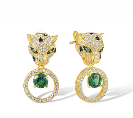 Sterling Silver w/ Yellow Black Plating Earrings Black spinel,Green Spinel,White Cubic Zirconia (E317920BGSZSC925)