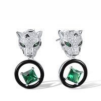 Sterling Silver w/ Black White Plating Earrings Enamel,Green Spinel,White Cubic Zirconia (E317921ENASK925)