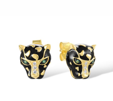 Sterling Silver w/ Yellow Black Plating Earrings Enamel,Green Spinel,White Cubic Zirconia (E317922ENASC925)