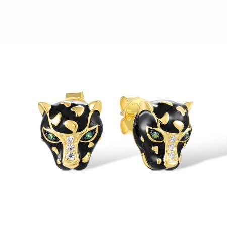Sterling Silver w/ Yellow Black Plating Earrings Enamel,Green Spinel,White Cubic Zirconia (E317922ENASC925)
