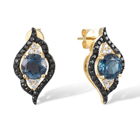 14KYB Earrings Black Diamond,Diamond,London Blue Topaz (E317965BLDB14KYB)