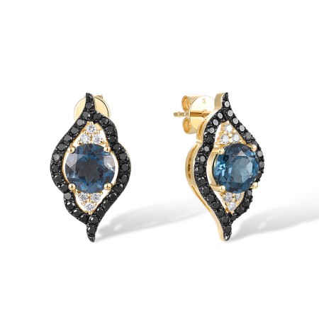 14KYB Earrings Black Diamond,Diamond,London Blue Topaz (E317965BLDB14KYB)