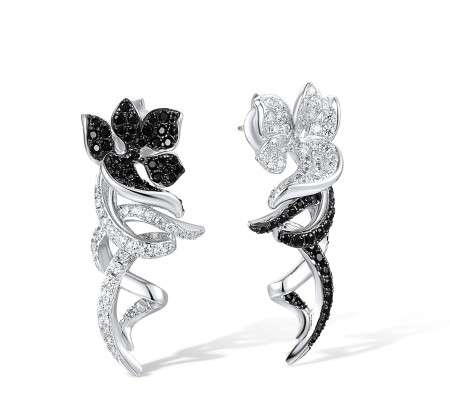 Sterling Silver w/ Black White Plating Earrings Black spinel,White Cubic Zirconia (E318054BSNZSK925)