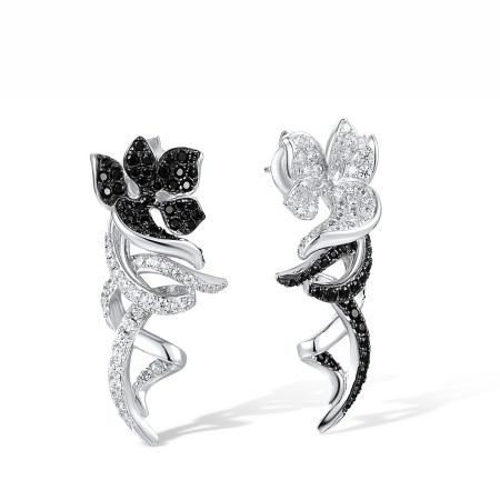 Sterling Silver w/ Black White Plating Earrings Black spinel,White Cubic Zirconia (E318054BSNZSK925)