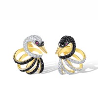 Sterling Silver w/ Yellow Black White Plating Earrings Black spinel,Created Ruby,White Cubic Zirconia (E318056BCRZSZ925)