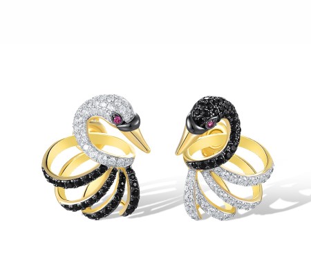 Sterling Silver w/ Yellow Black White Plating Earrings Black spinel,Created Ruby,White Cubic Zirconia (E318056BCRZSZ925)