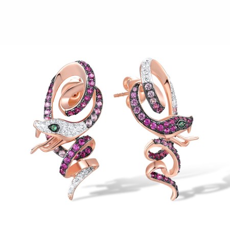 Sterling Silver w/ Rose Black White Plating Earrings Created Pink Sapphire,Created Ruby,Green Spinel,White Cubic Zirconia (E318057MULSV925)