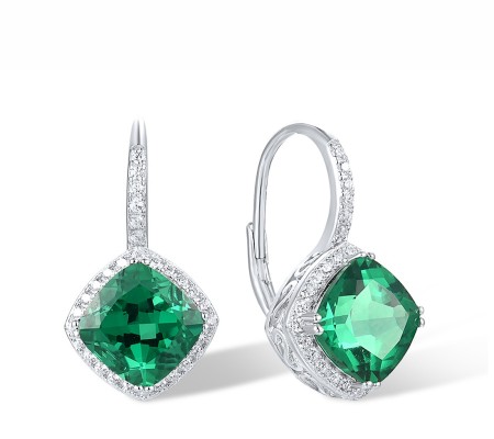 Sterling Silver Earrings Green Spinel,White Cubic Zirconia (E318065GSZSL925)