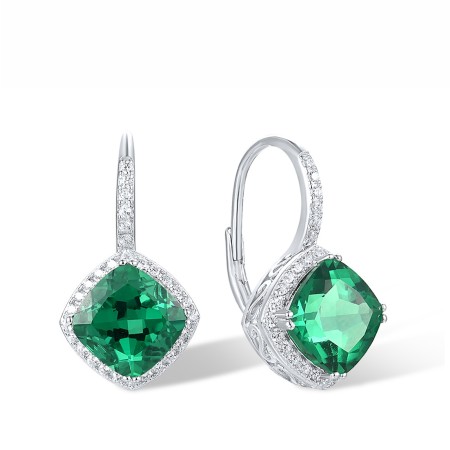 Sterling Silver Earrings Green Spinel,White Cubic Zirconia (E318065GSZSL925)