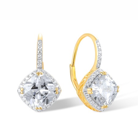 Sterling Silver w/ IONIC YELLOW PLATING Earrings White Cubic Zirconia (E318065WCZSP925)