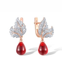 Sterling Silver w/ IONIC ROSE PLATING Earrings Red Glass,White Cubic Zirconia (E318074REGZSQ925)