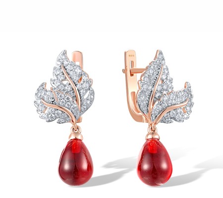 Sterling Silver w/ IONIC ROSE PLATING Earrings Red Glass,White Cubic Zirconia (E318074REGZSQ925)