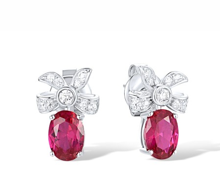 Sterling Silver Earrings Created Ruby,White Cubic Zirconia (E318084CRZSL925)