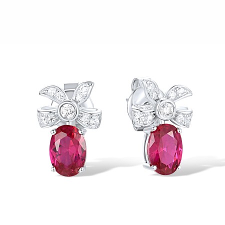 Sterling Silver Earrings Created Ruby,White Cubic Zirconia (E318084CRZSL925)