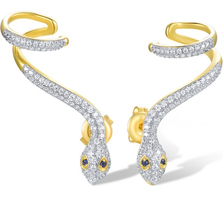 Sterling Silver w/ IONIC YELLOW PLATING Earrings Blue Nano Cubic Zirconia,White Cubic Zirconia (E318085BZZSP925)