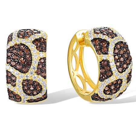 Sterling Silver w/ Yellow Black Plating Earrings Nano Brown Spinel,White Cubic Zirconia (E318088NBZSC925)