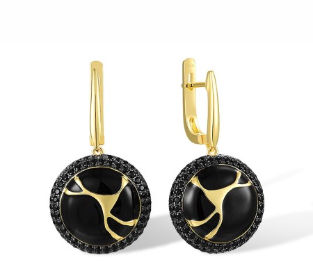 Sterling Silver w/ Yellow Black Plating Earrings Black spinel,Enamel (E318089ENASC925)