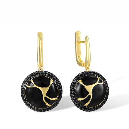Sterling Silver w/ Yellow Black Plating Earrings Black spinel,Enamel (E318089ENASC925)