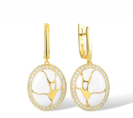 Sterling Silver w/ Yellow Plating Earrings Enamel,White Cubic Zirconia (E318090ENASY925)