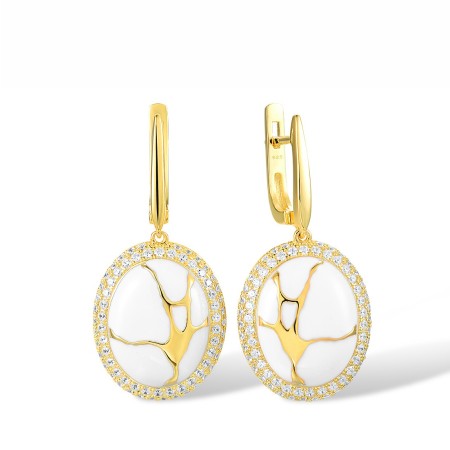 Sterling Silver w/ Yellow Plating Earrings Enamel,White Cubic Zirconia (E318090ENASY925)