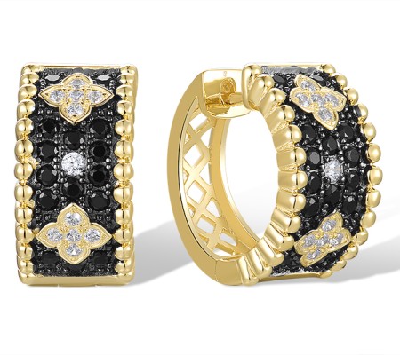 Sterling Silver w/ Yellow Black Plating Earrings Black spinel,White Cubic Zirconia (E318106BSNZSC925)