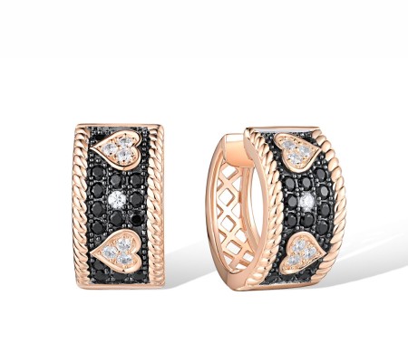 Sterling Silver w/ Rose Black Plating Earrings Black spinel,White Cubic Zirconia (E318107BSNZSD925)