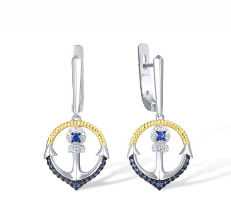 Sterling Silver w/ Yellow Black White Plating Earrings Blue Nano Cubic Zirconia,White Cubic Zirconia (E318108BZZSZ925)