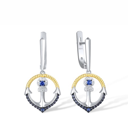 Sterling Silver w/ Yellow Black White Plating Earrings Blue Nano Cubic Zirconia,White Cubic Zirconia (E318108BZZSZ925)
