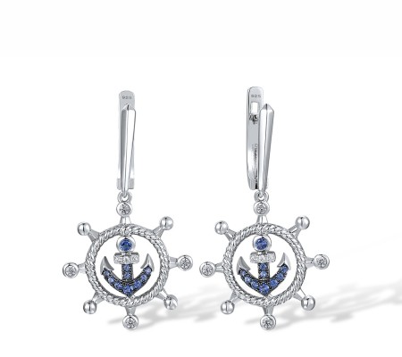 Sterling Silver w/ Black White Plating Earrings Blue Nano Cubic Zirconia,White Cubic Zirconia (E318109BZZSK925)