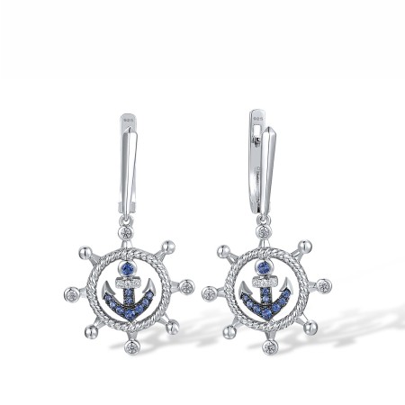 Sterling Silver w/ Black White Plating Earrings Blue Nano Cubic Zirconia,White Cubic Zirconia (E318109BZZSK925)